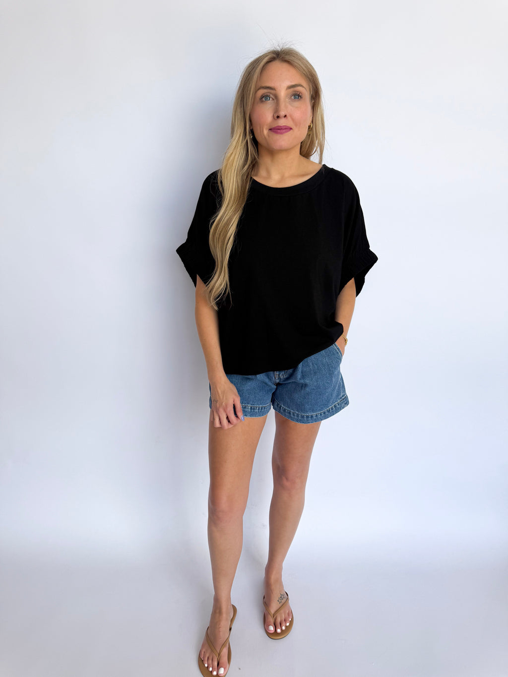 Joyce Oversized Elastic Cuff Top in Black