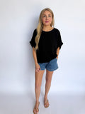 Joyce Oversized Elastic Cuff Top in Black