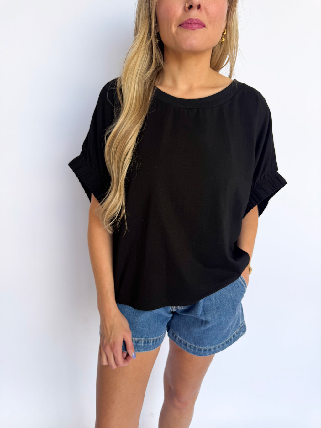 Joyce Oversized Elastic Cuff Top in Black