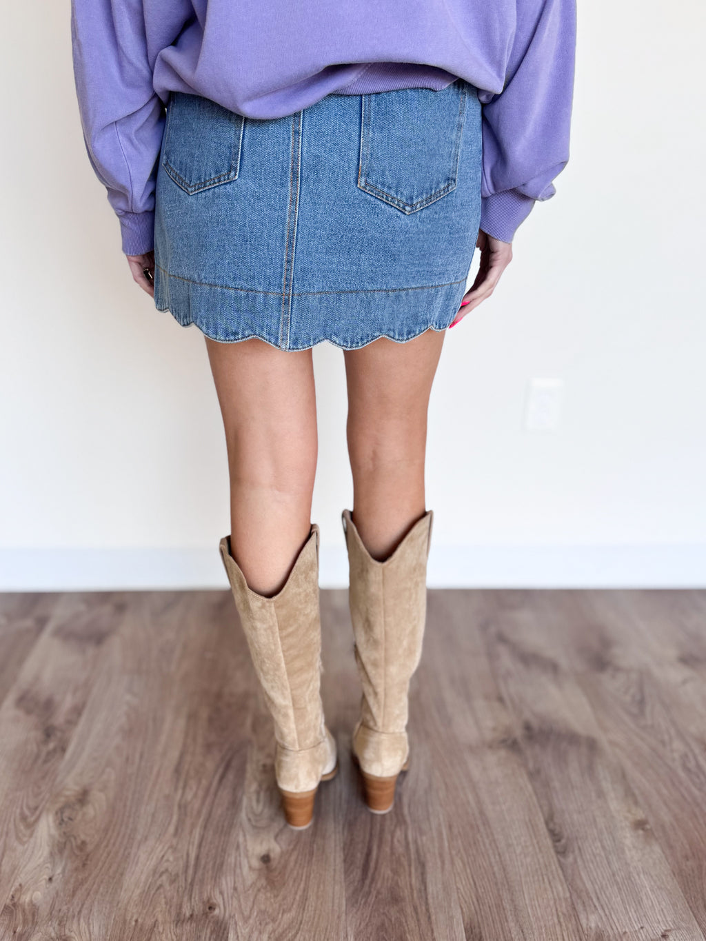 Poet Buttoned Scallop Denim Skirt