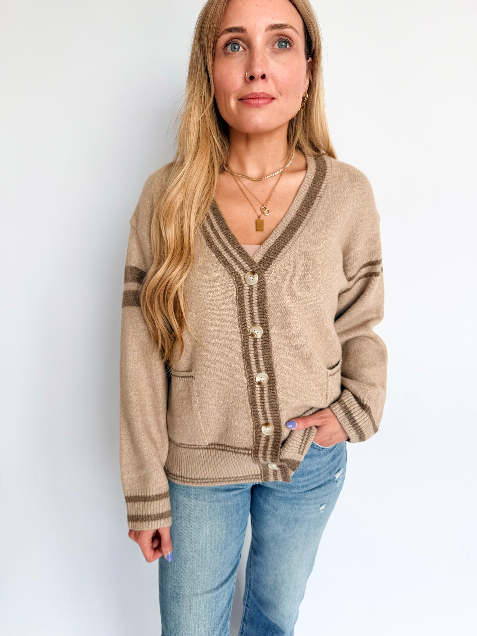 Mia Varsity Stripe Cardigan