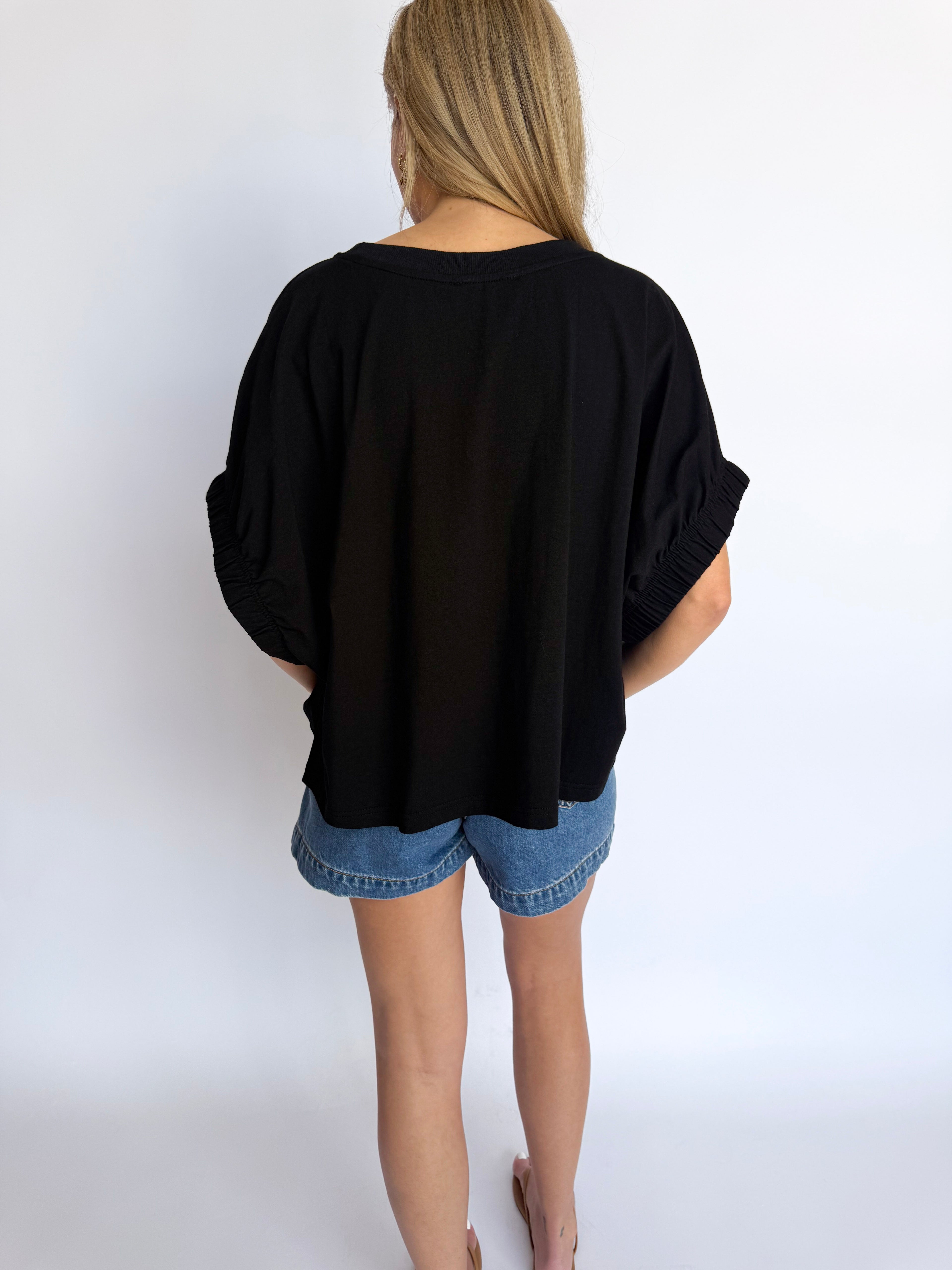 Joyce Oversized Elastic Cuff Top in Black