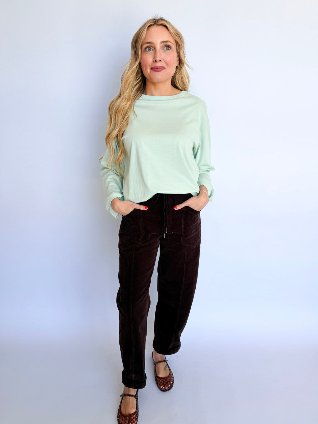 Alisha Crew Neck LS Tee in Mint