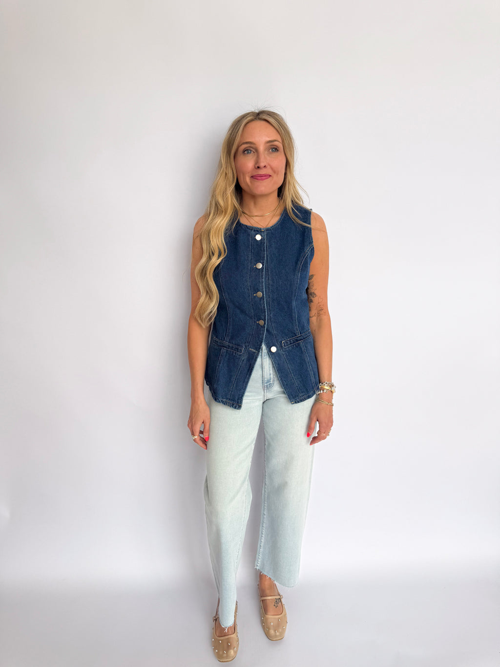 Ione Button Front Denim Vest