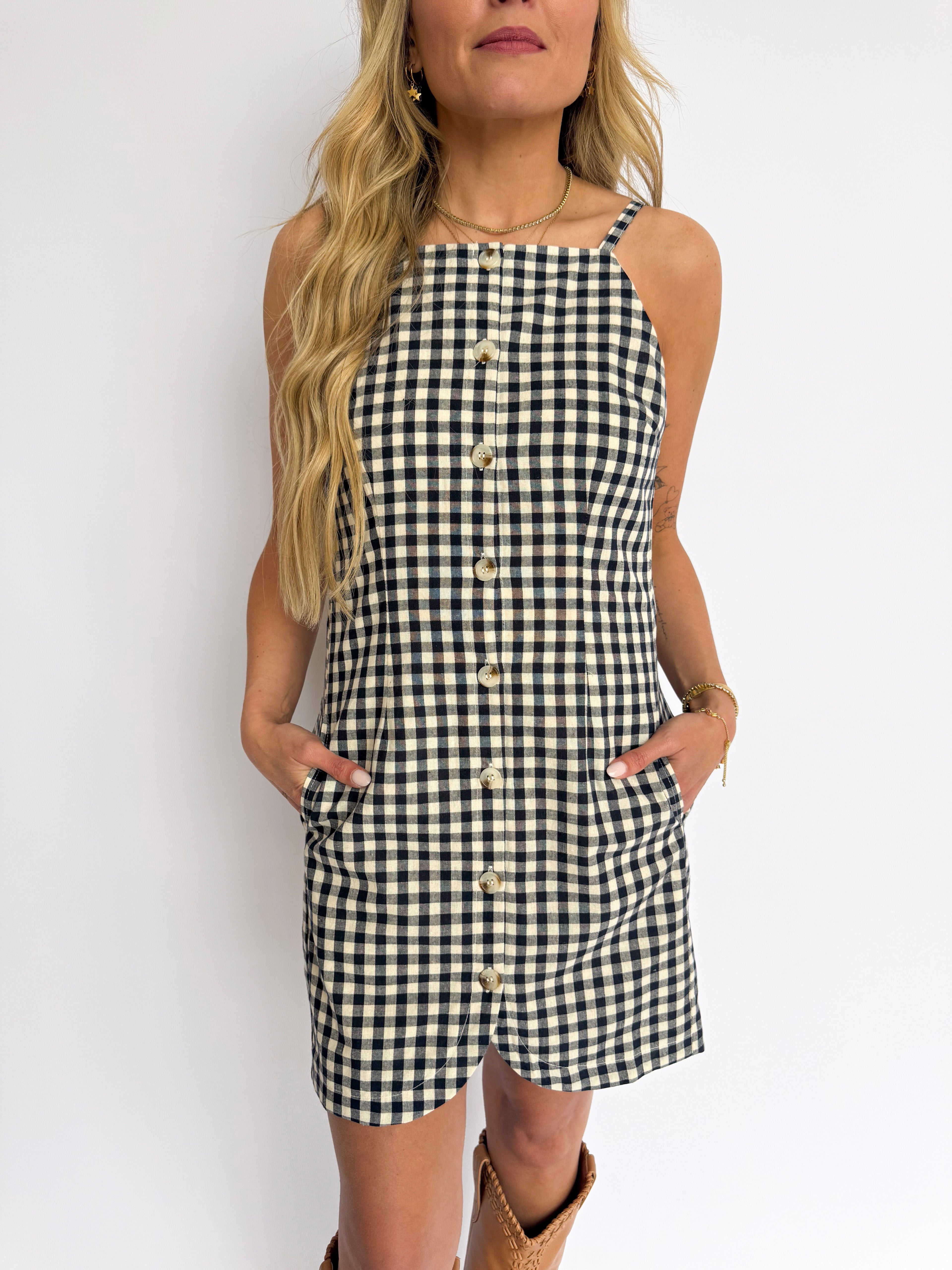 Mustang Gingham Buttoned Mini Dress