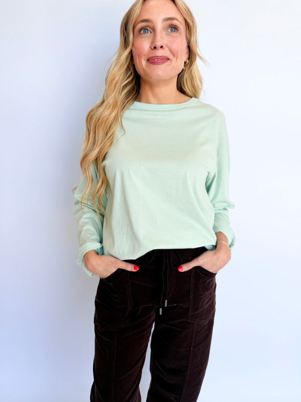 Alisha Crew Neck LS Tee in Mint