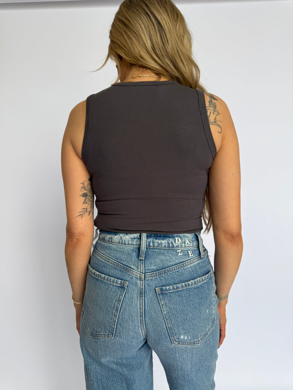 Opal Ribbed Tank Bodysuit in Dark Grey