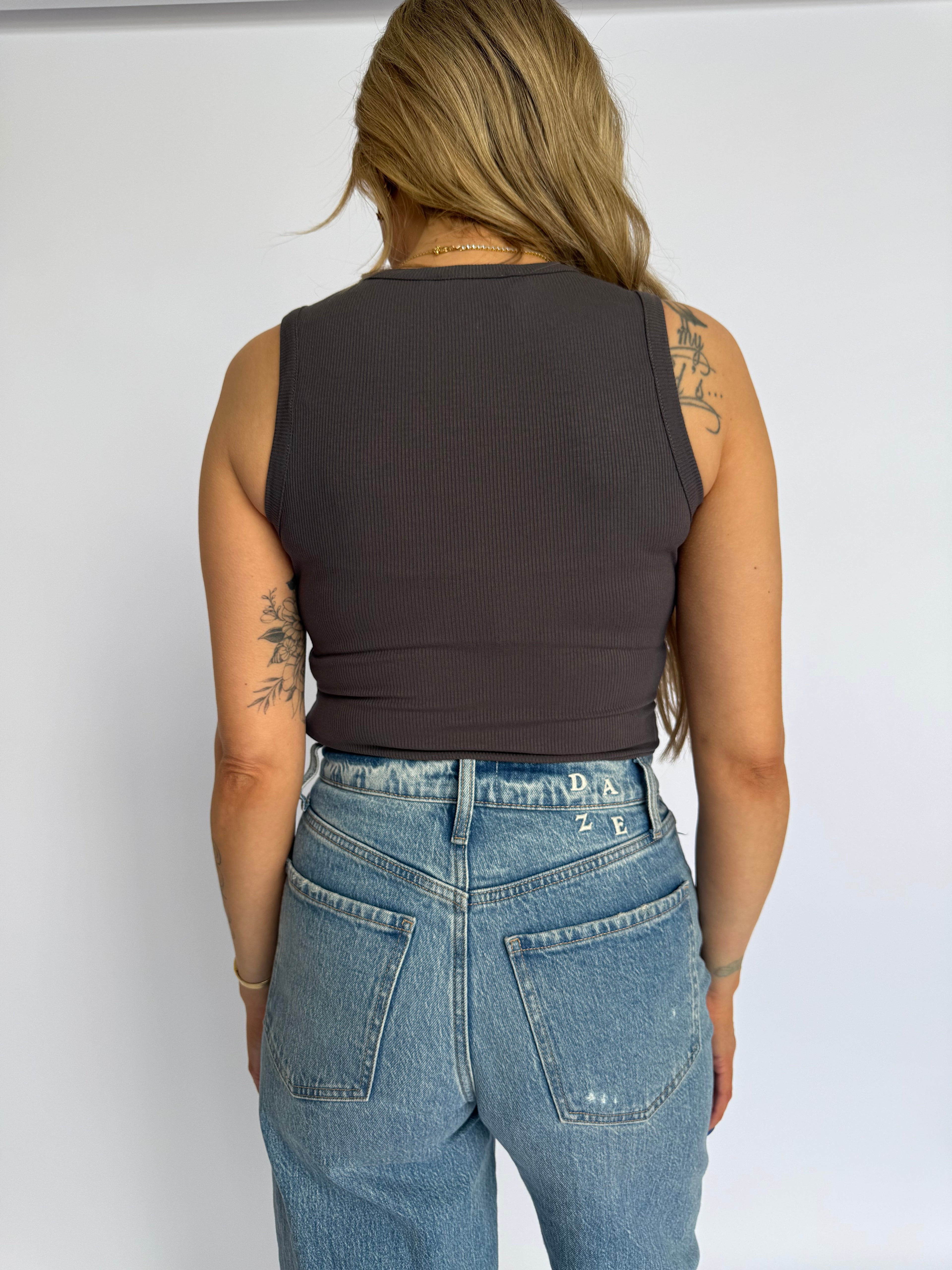 Opal Ribbed Tank Bodysuit in Dark Grey