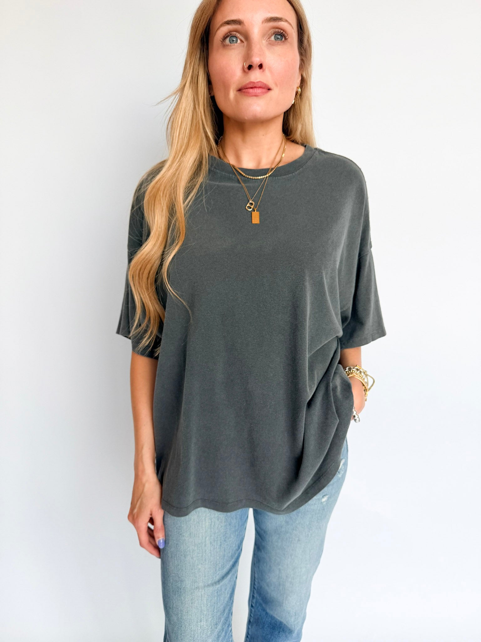 Chloe Oversized Mineral Wash Tee in Charcoal