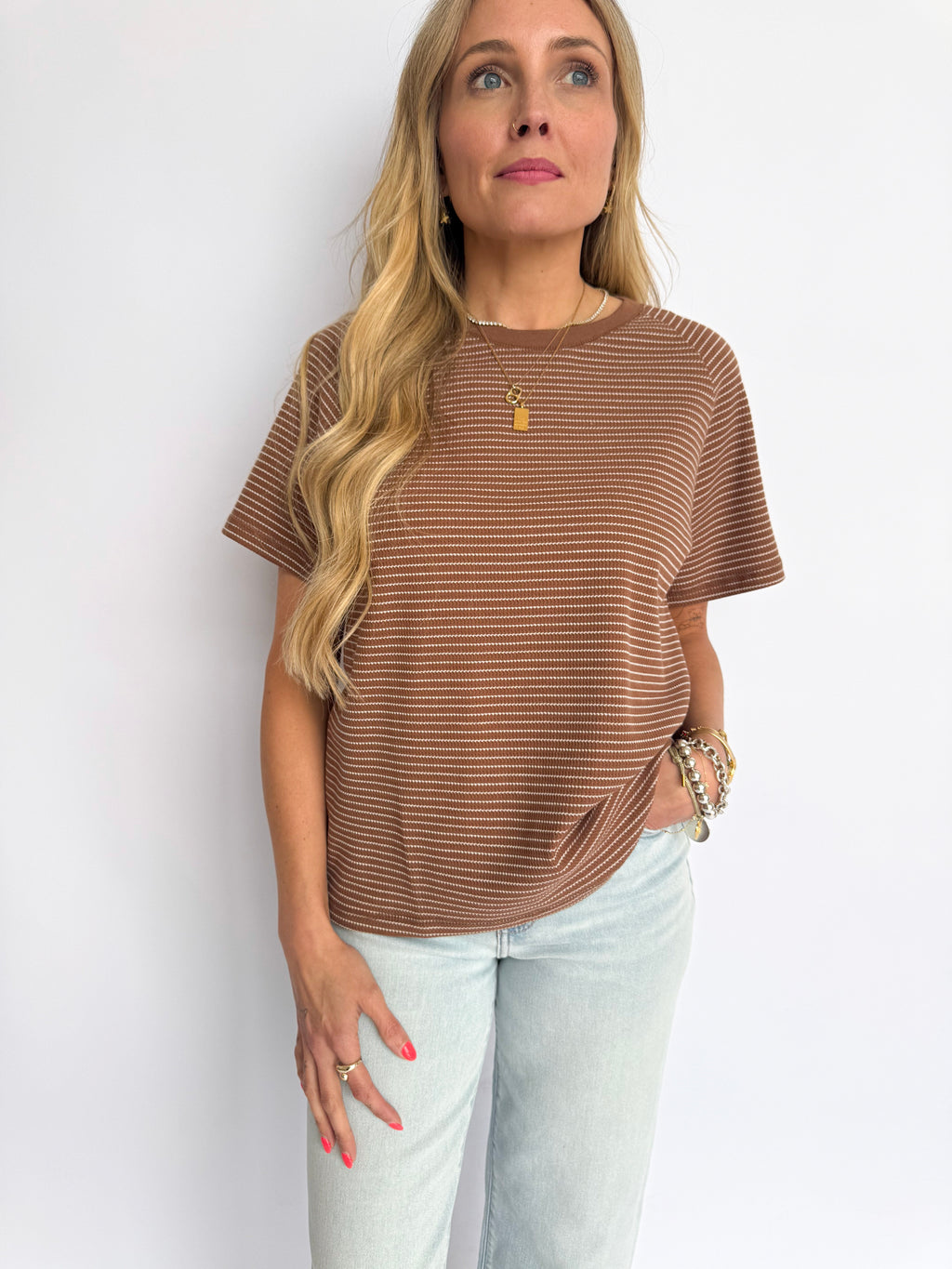 Cypress Textured Stripe Tee in Brown