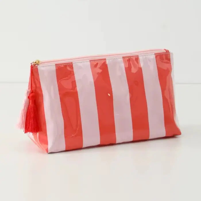 Amber Stripe Cosmetic Pouch- Pink + Red