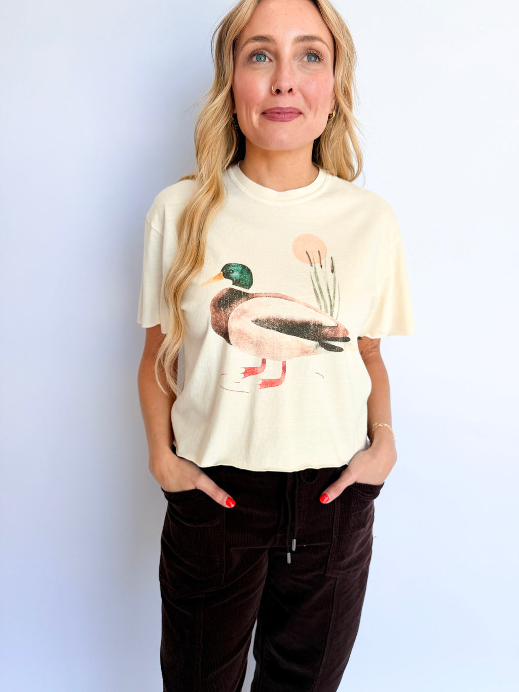 Paula Mallard Duck Vintage Graphic Cropped Tee