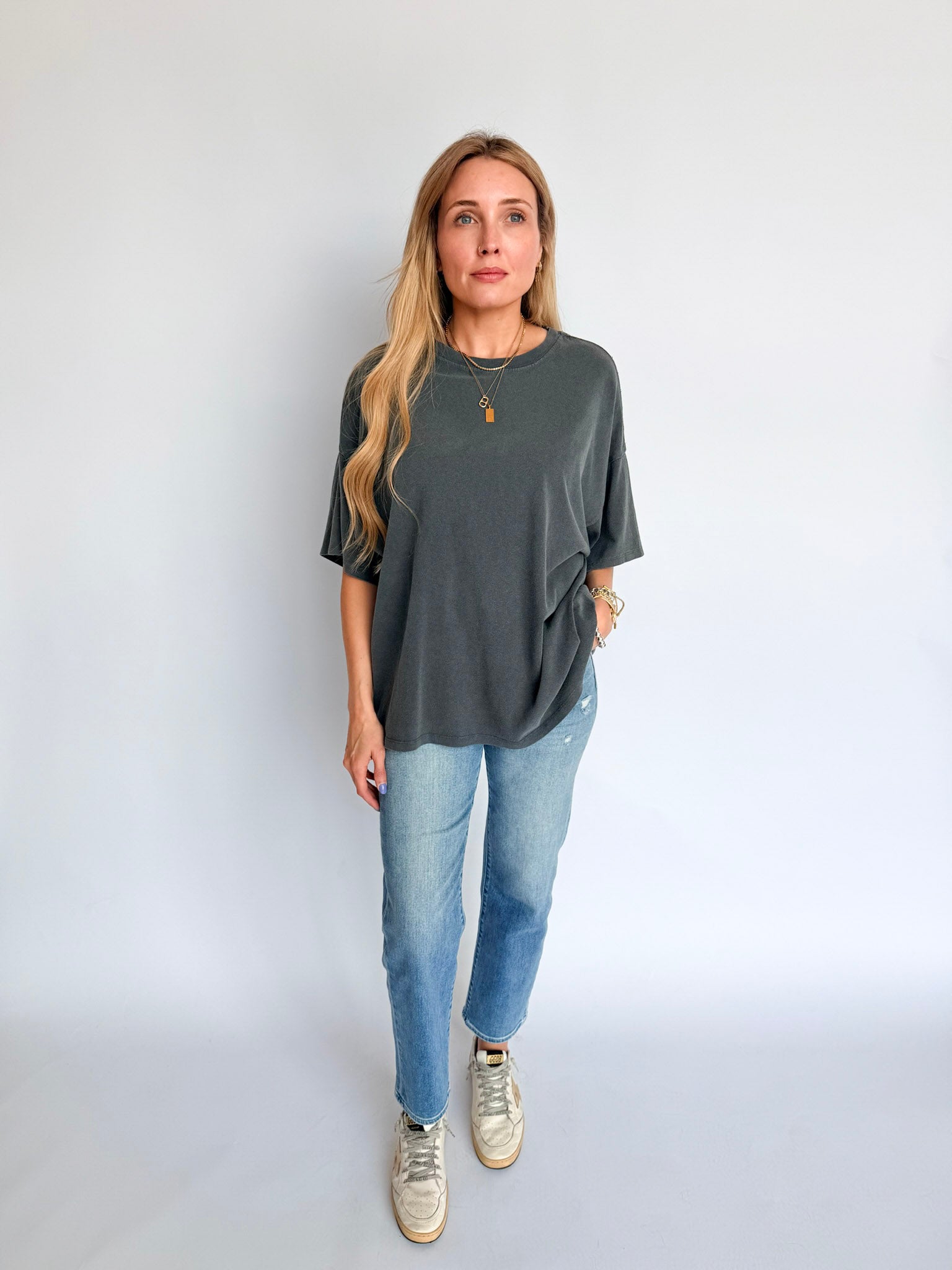 Chloe Oversized Mineral Wash Tee in Charcoal