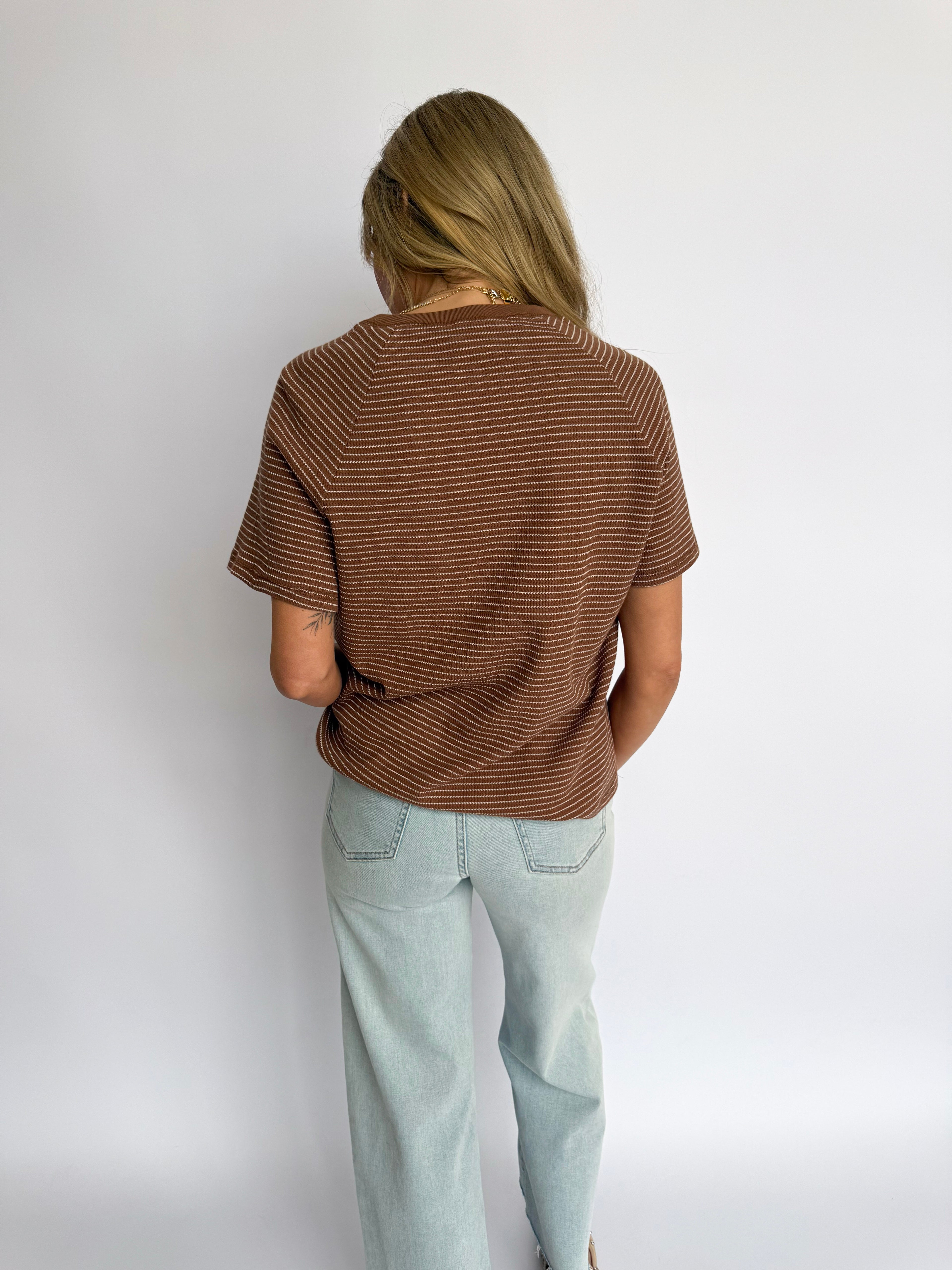 Cypress Textured Stripe Tee in Brown