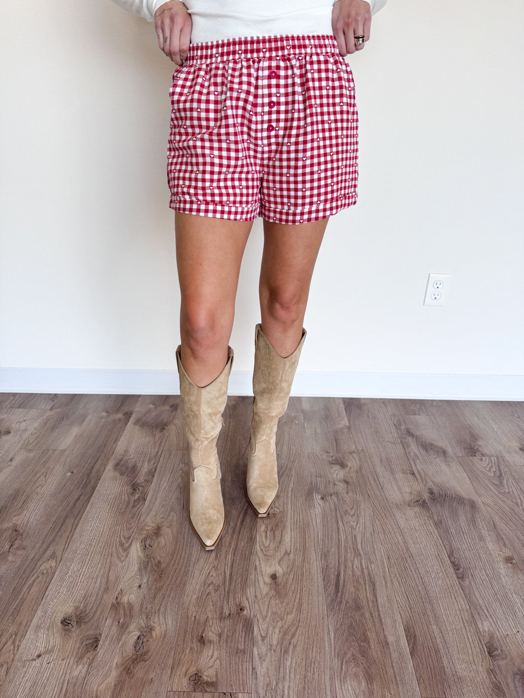 Nyssa Gingham + Heart Boxer Shorts in Red