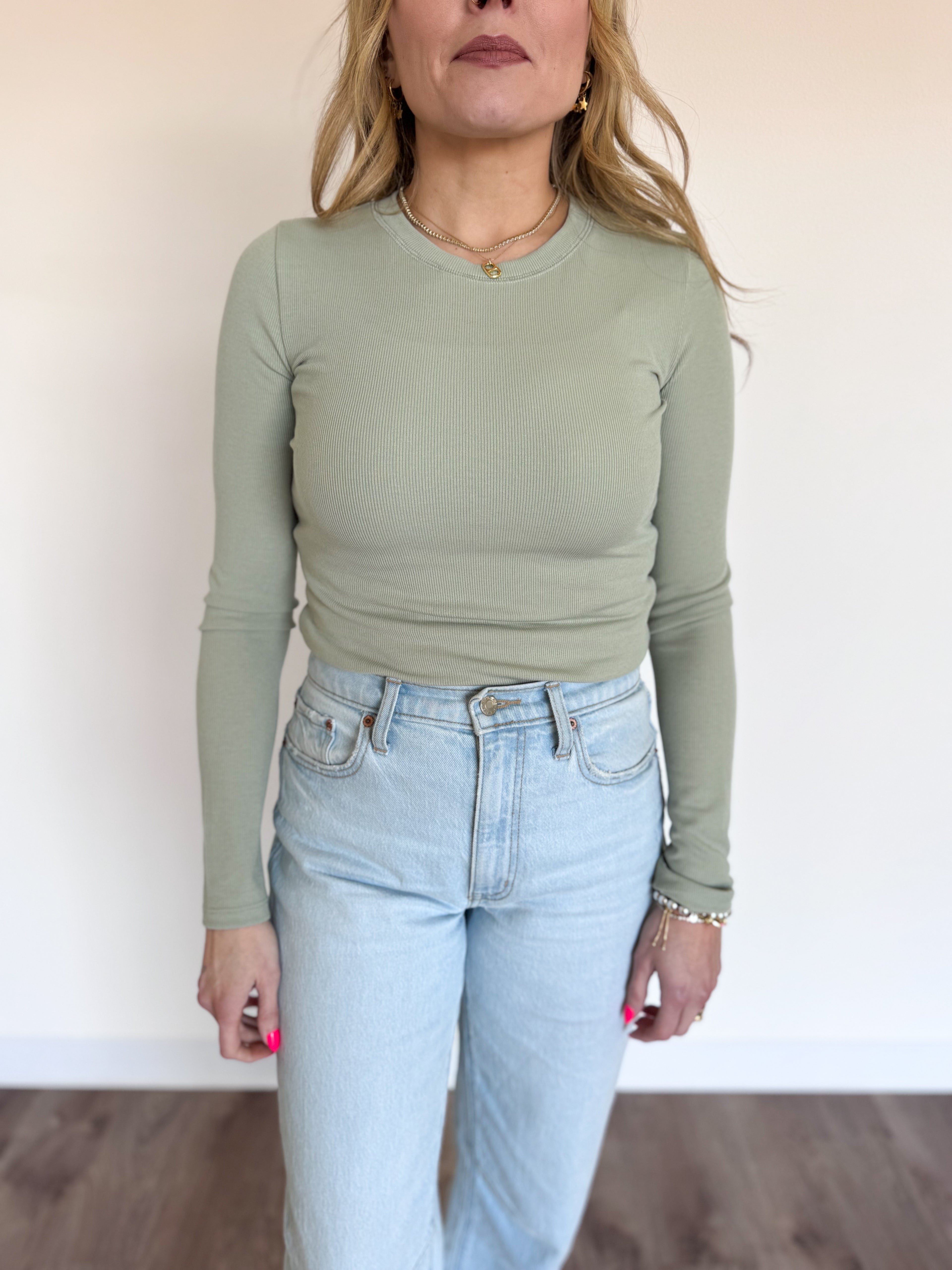 Daphne Ribbed LS Top in Seagrass