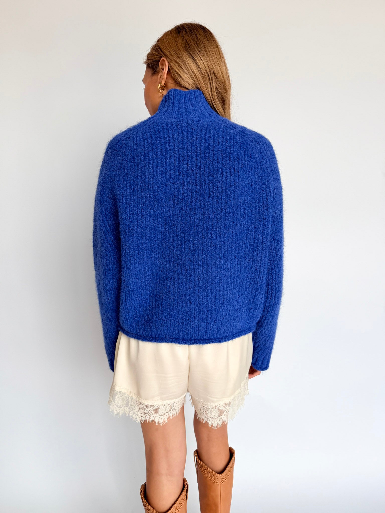 Eliana Soft Mock Neck Sweater in Cobalt
