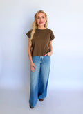 Elsin Cuffed Sleeve Top in Olive Grey