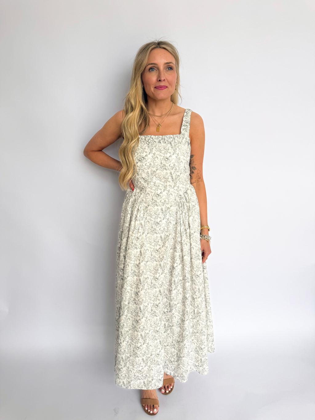 Mariette Floral Empire Waist Dress in Black