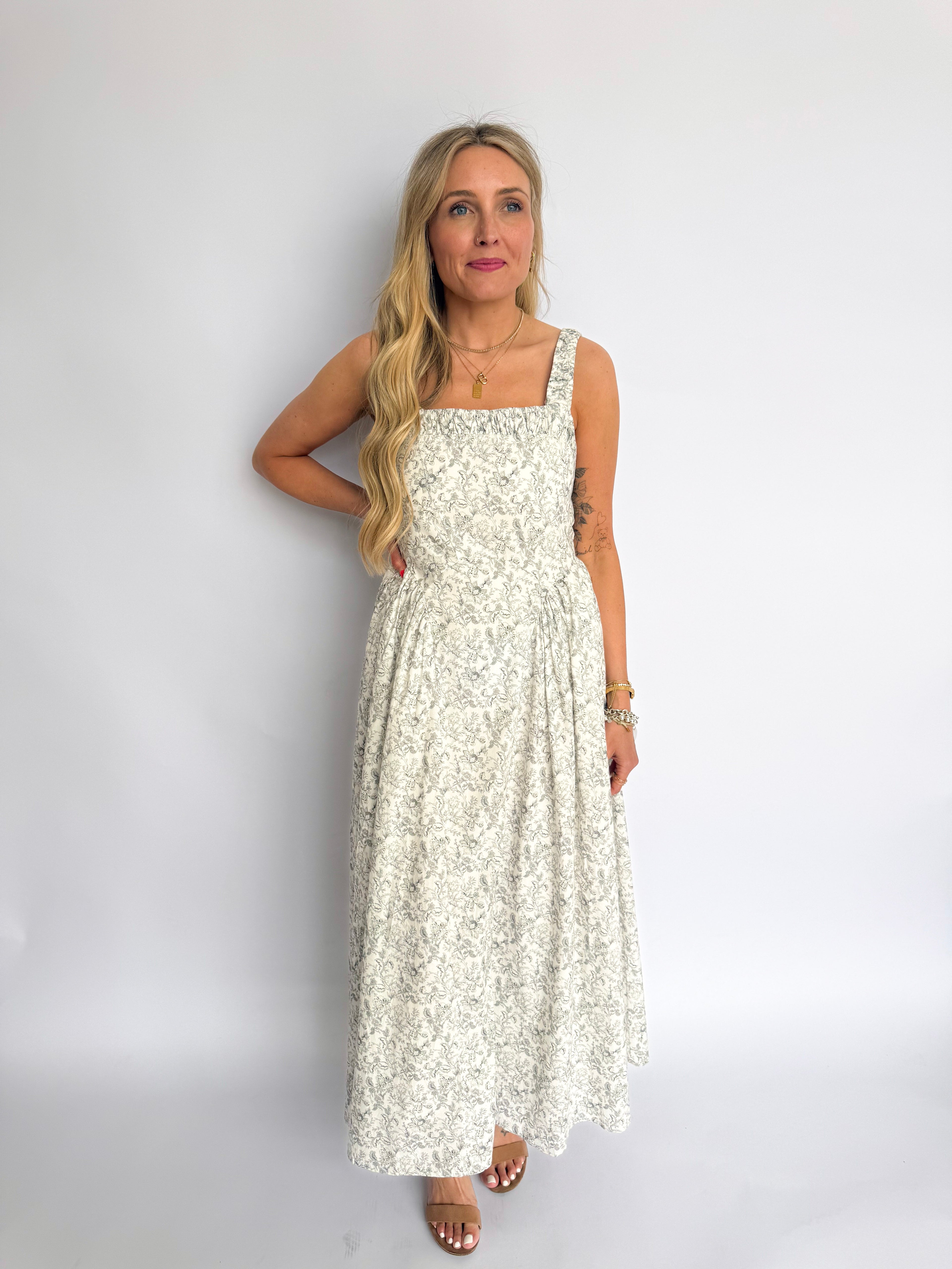 Mariette Floral Empire Waist Dress in Black