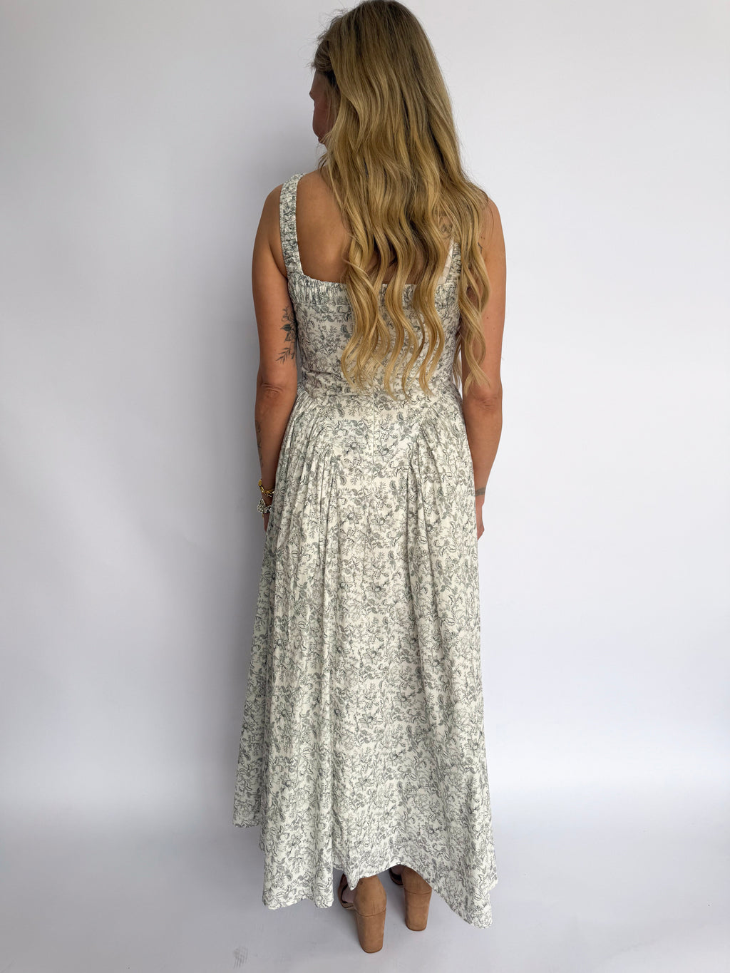 Mariette Floral Empire Waist Dress in Black