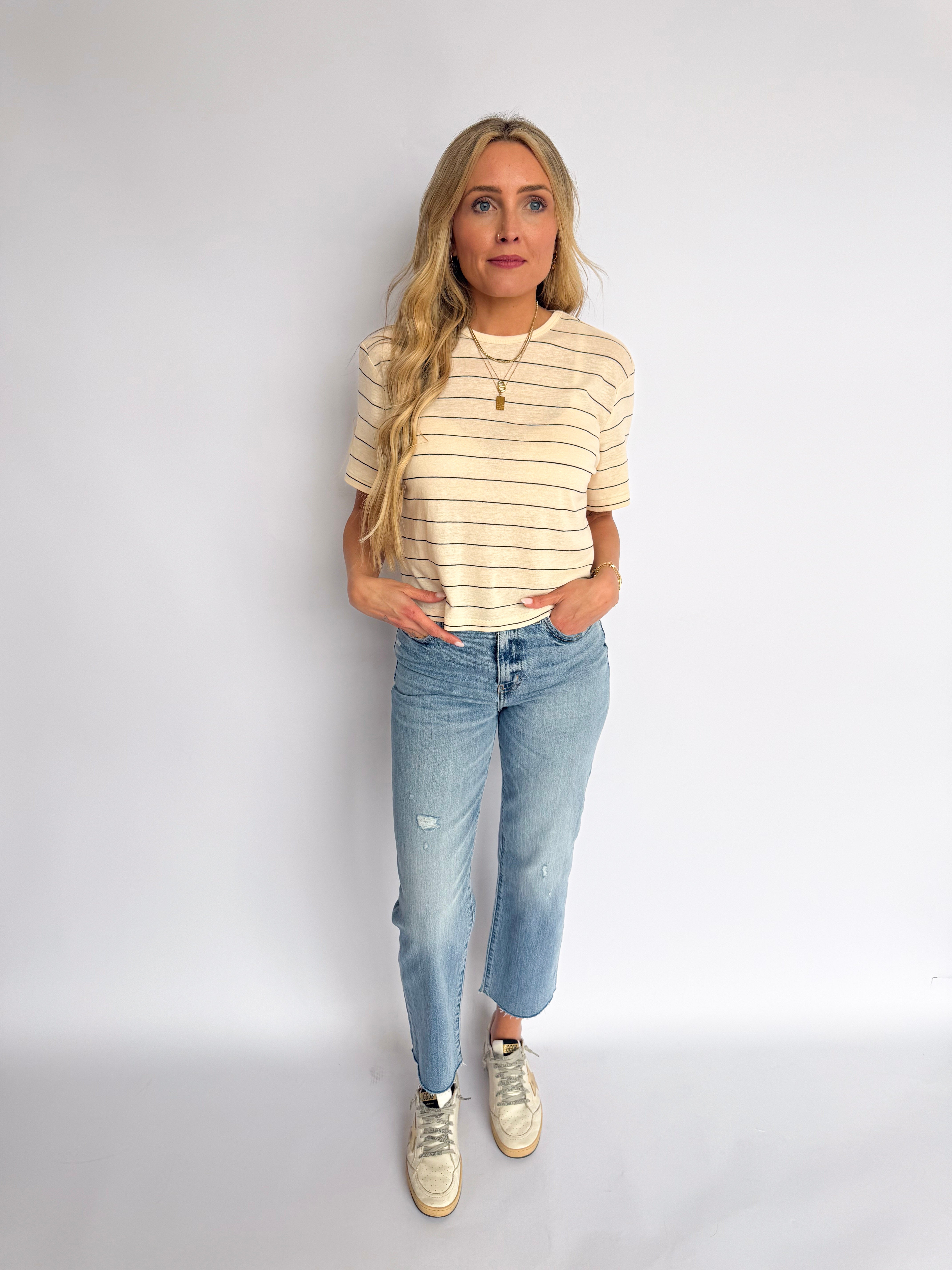 Soren Stripe Linen Top in Beige + Black – Smith + Luca
