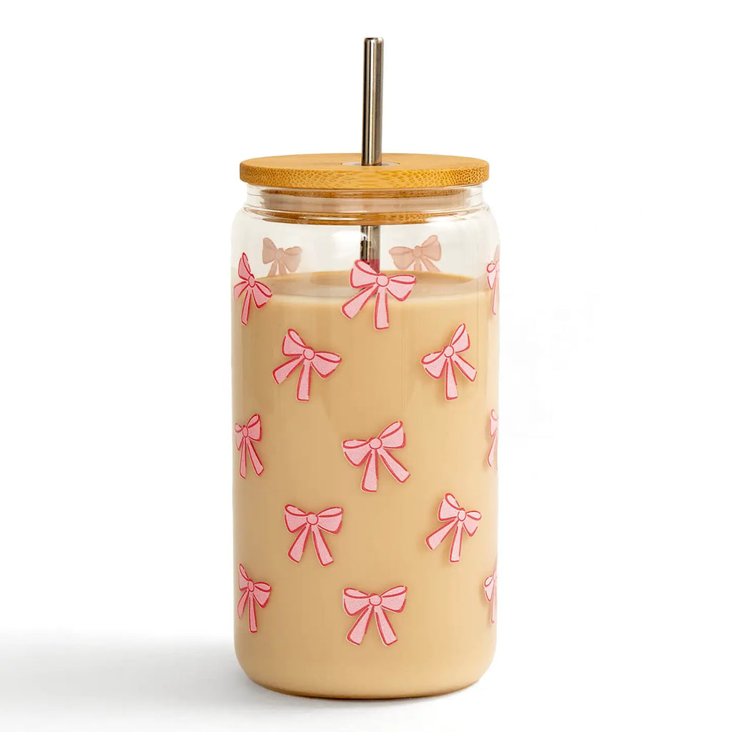 Pink Coquette Bows Glass Can Tumbler
