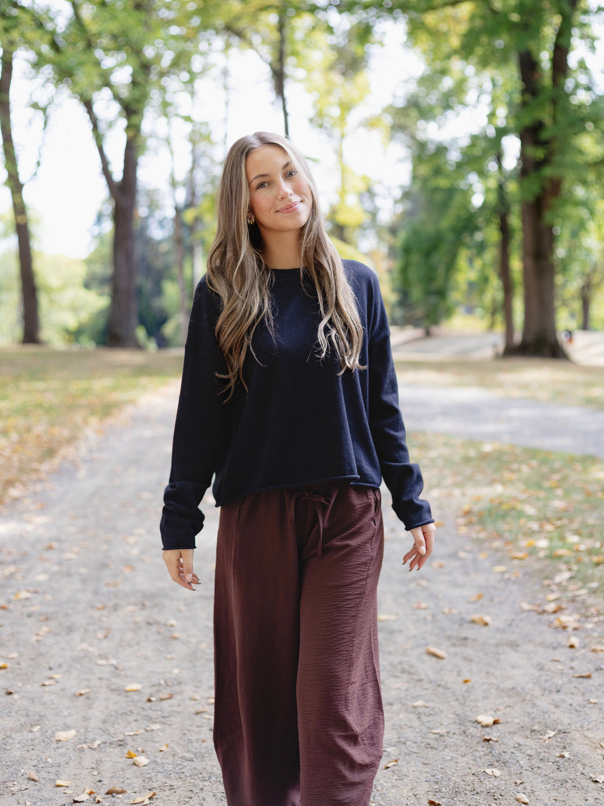 Samantha Lace Trim Pants in Coffee
