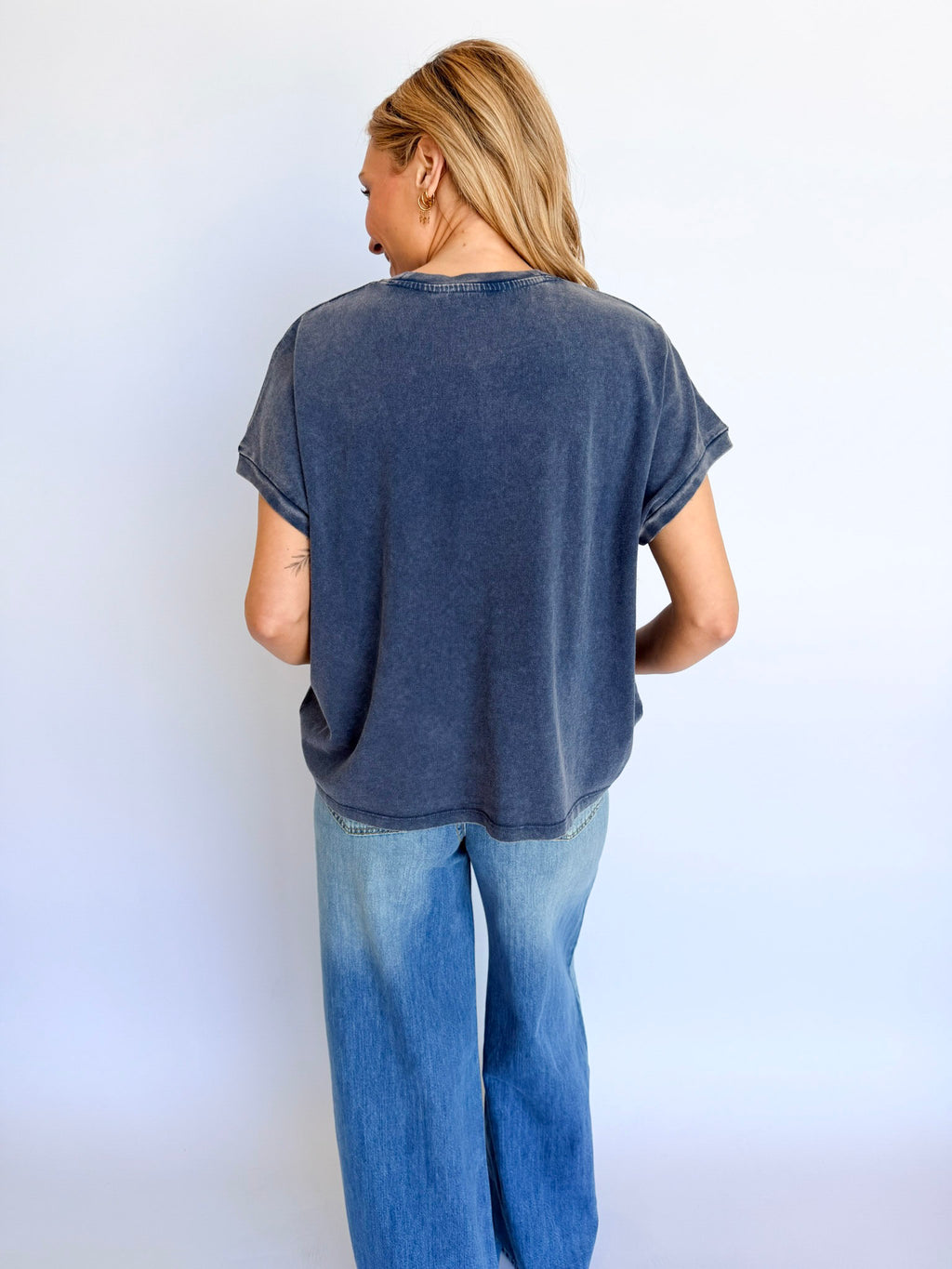 Anna Cap Sleeve Top in Navy