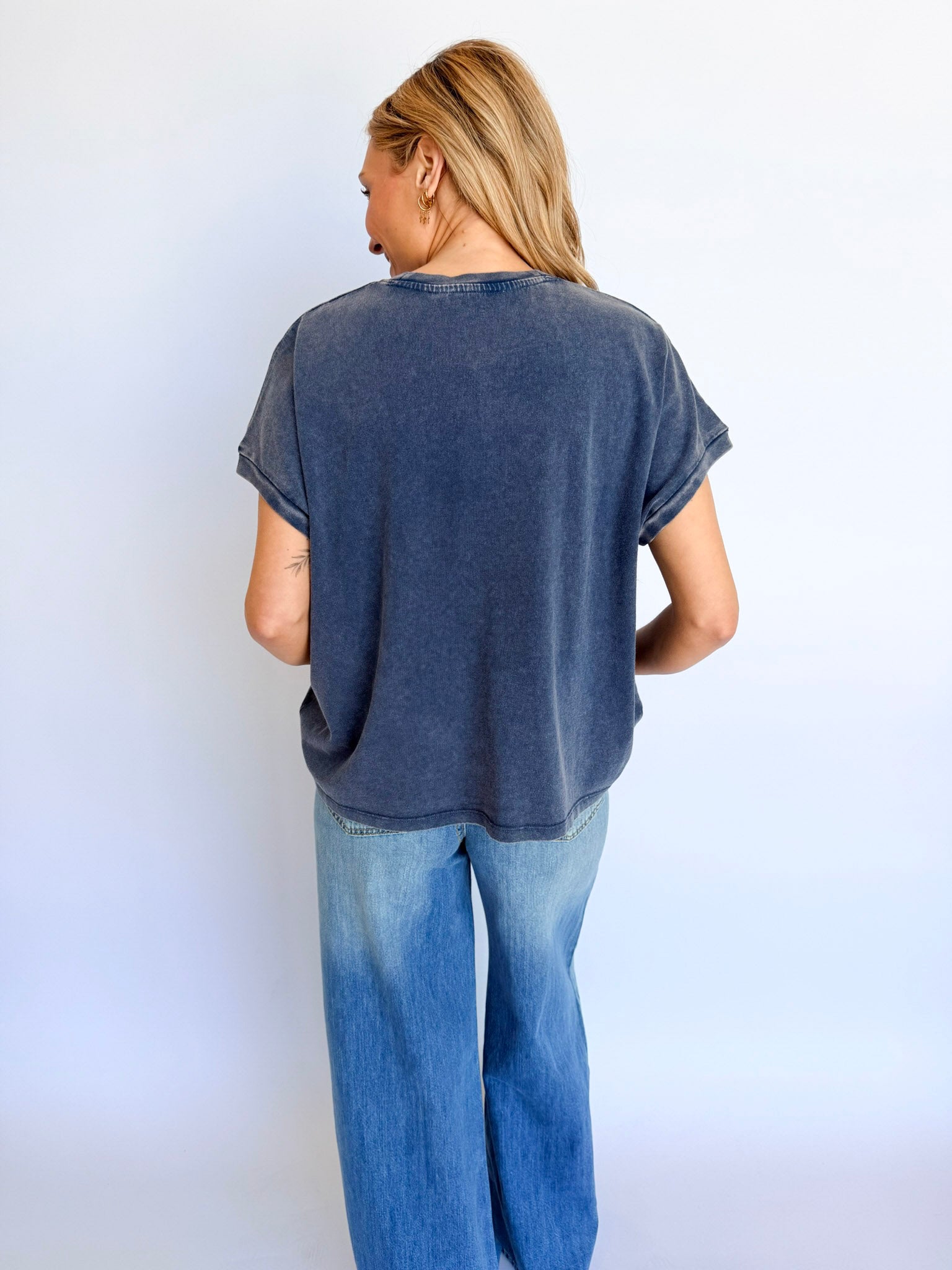 Anna Cap Sleeve Top in Navy