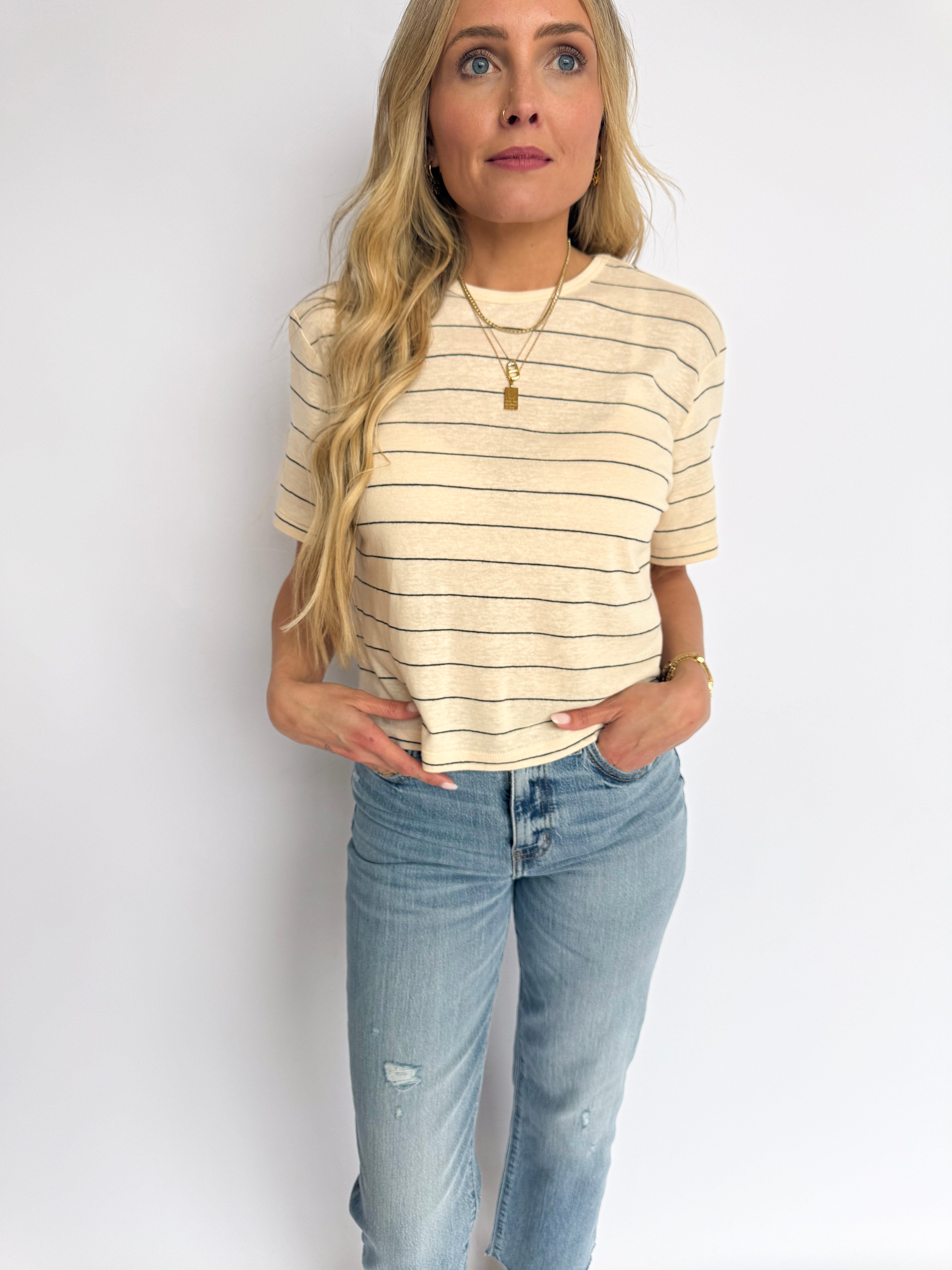 Soren Stripe Linen Top in Beige + Black – Smith + Luca