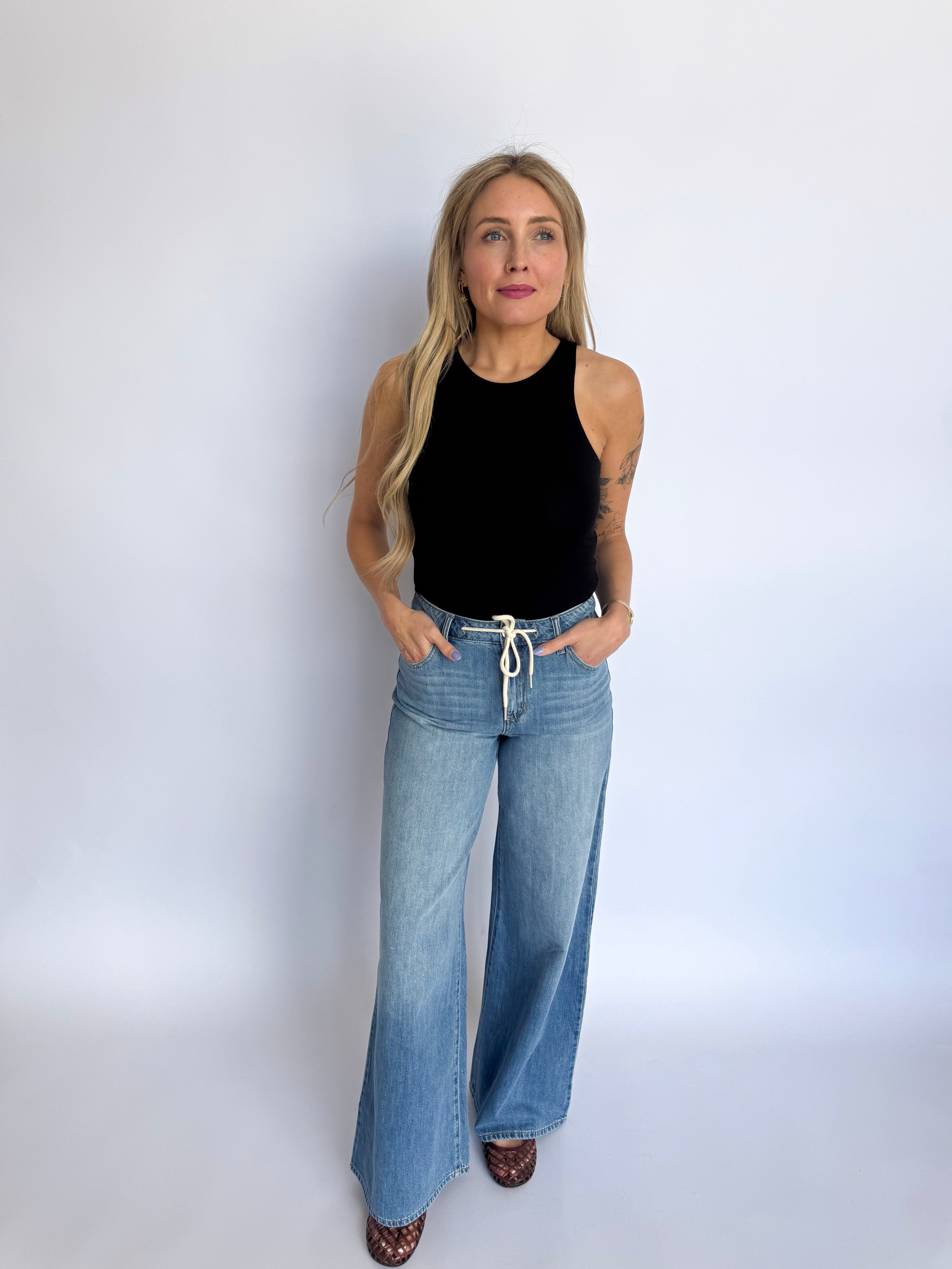 Lyra Wide Leg Drawstring Jeans