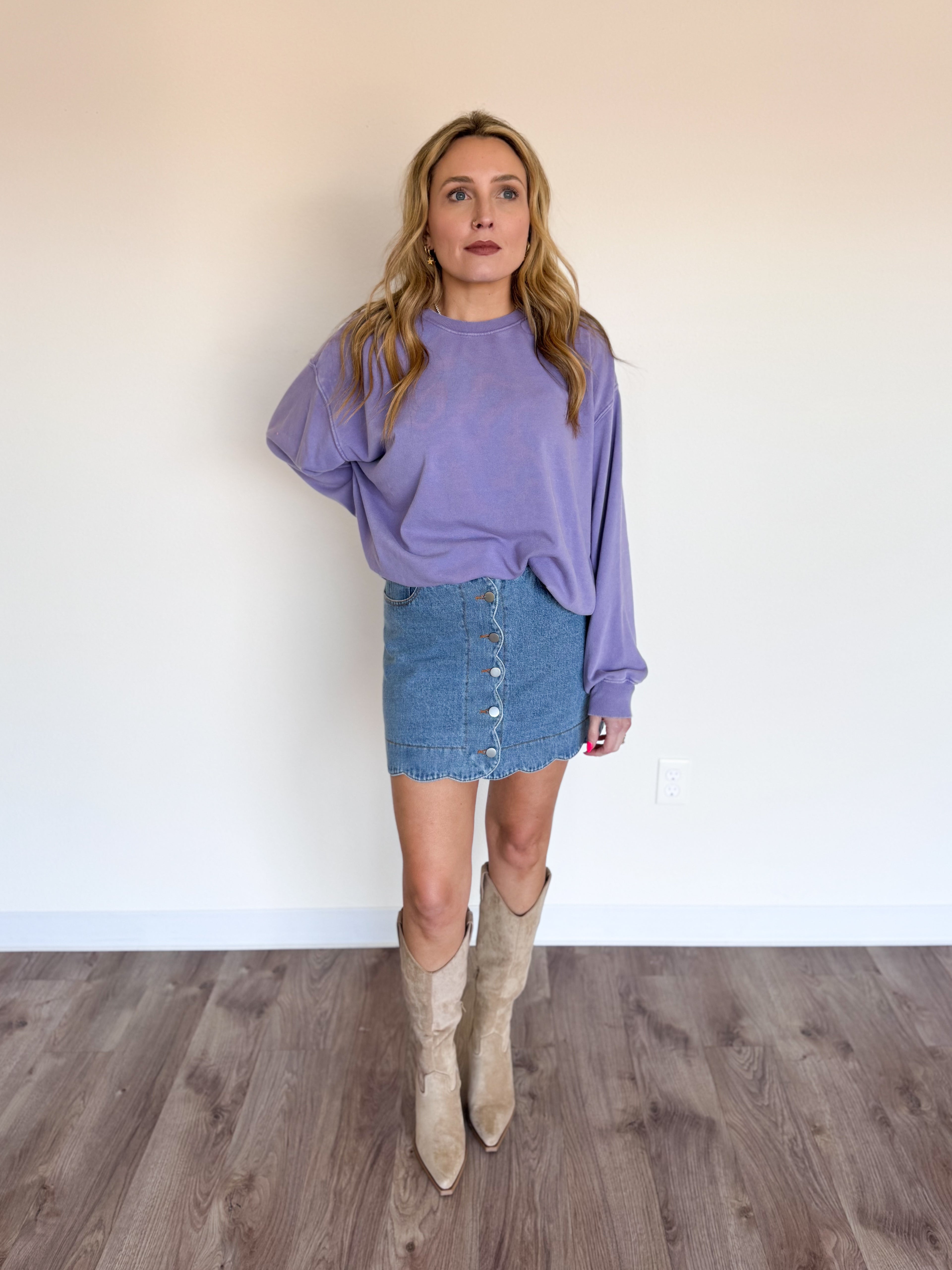 Poet Buttoned Scallop Denim Skirt