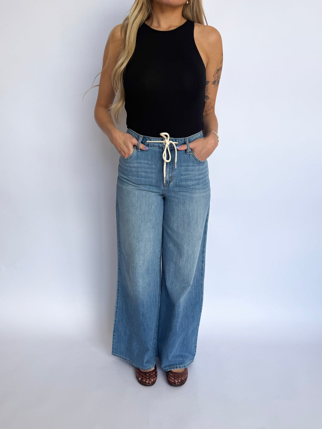 Lyra Wide Leg Drawstring Jeans