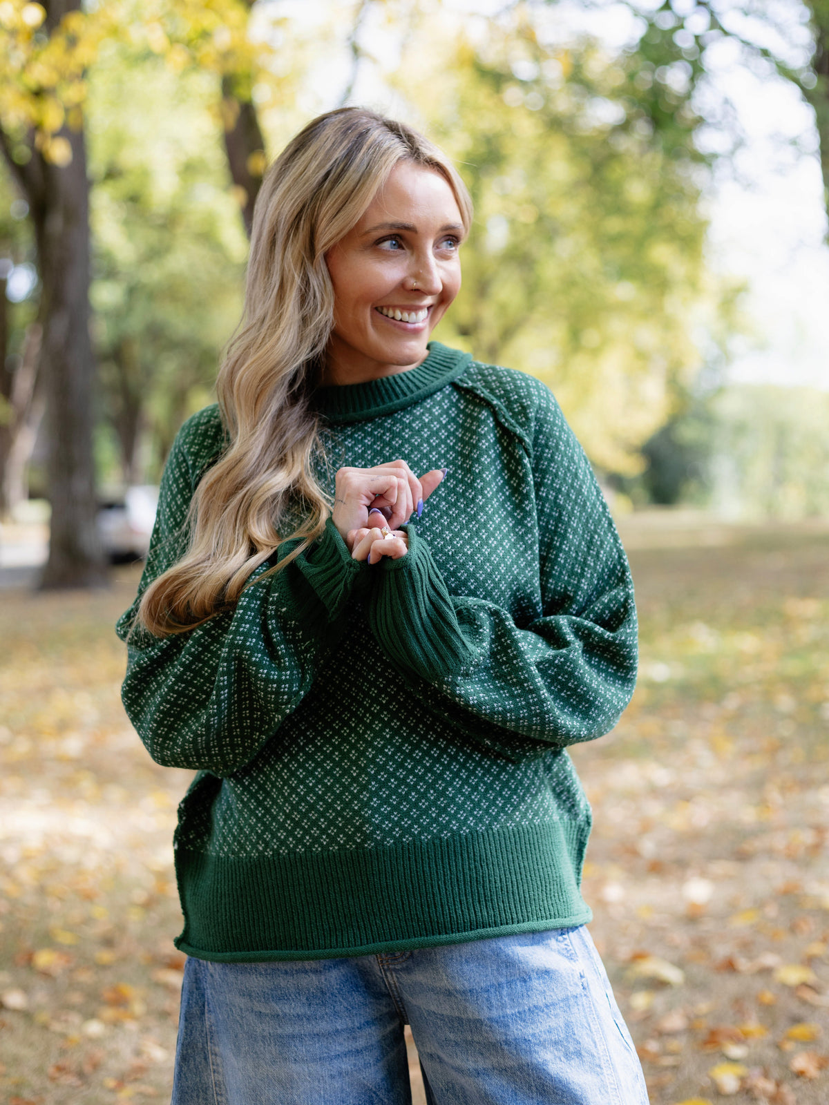 Julia Patterned Mock Neck Sweater in Green