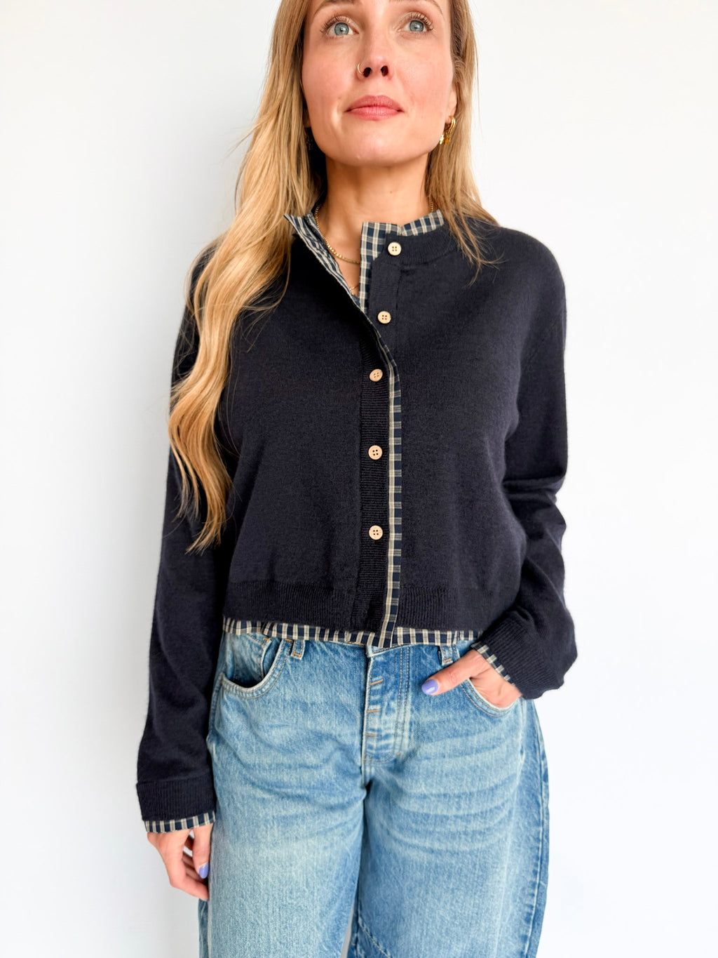 Stella Plaid Contrast Cardigan