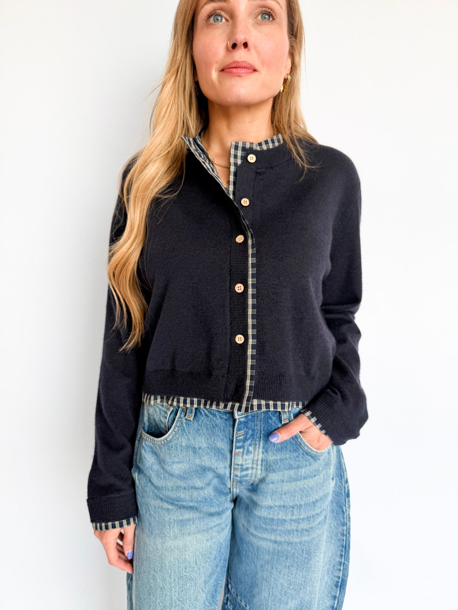 Stella Plaid Contrast Cardigan