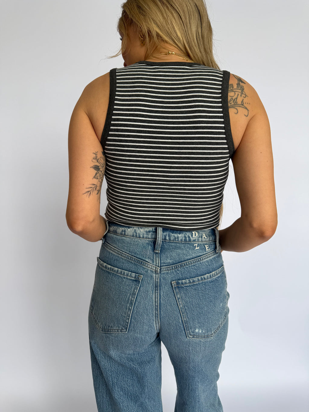 Opal Striped Ribbed Tank Bodysuit in Charcoal + White