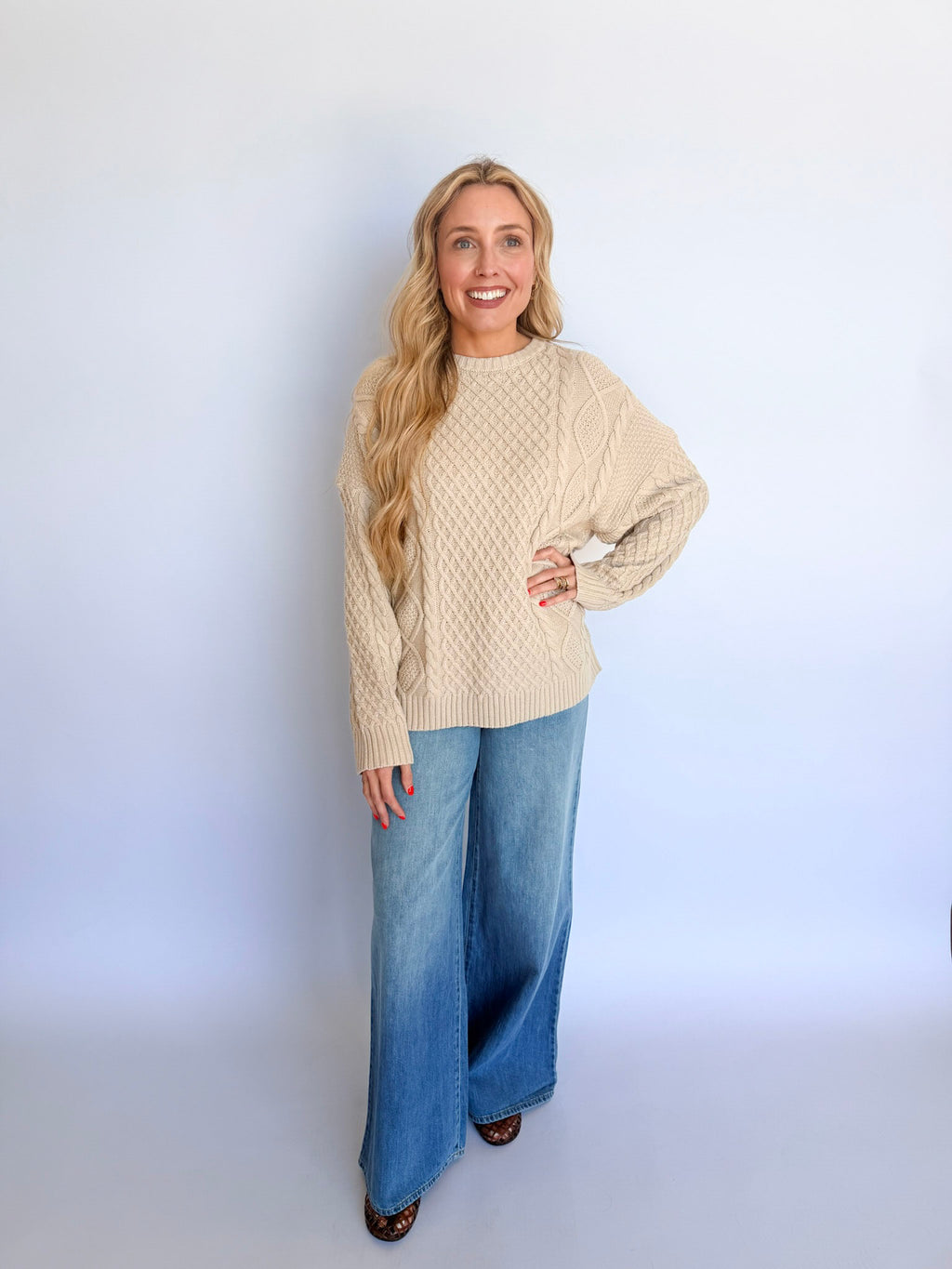 Kaia Cable Knit Sweater in Beige