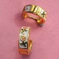Odelia Vintage Cloisonne Floral Huggies in Gold