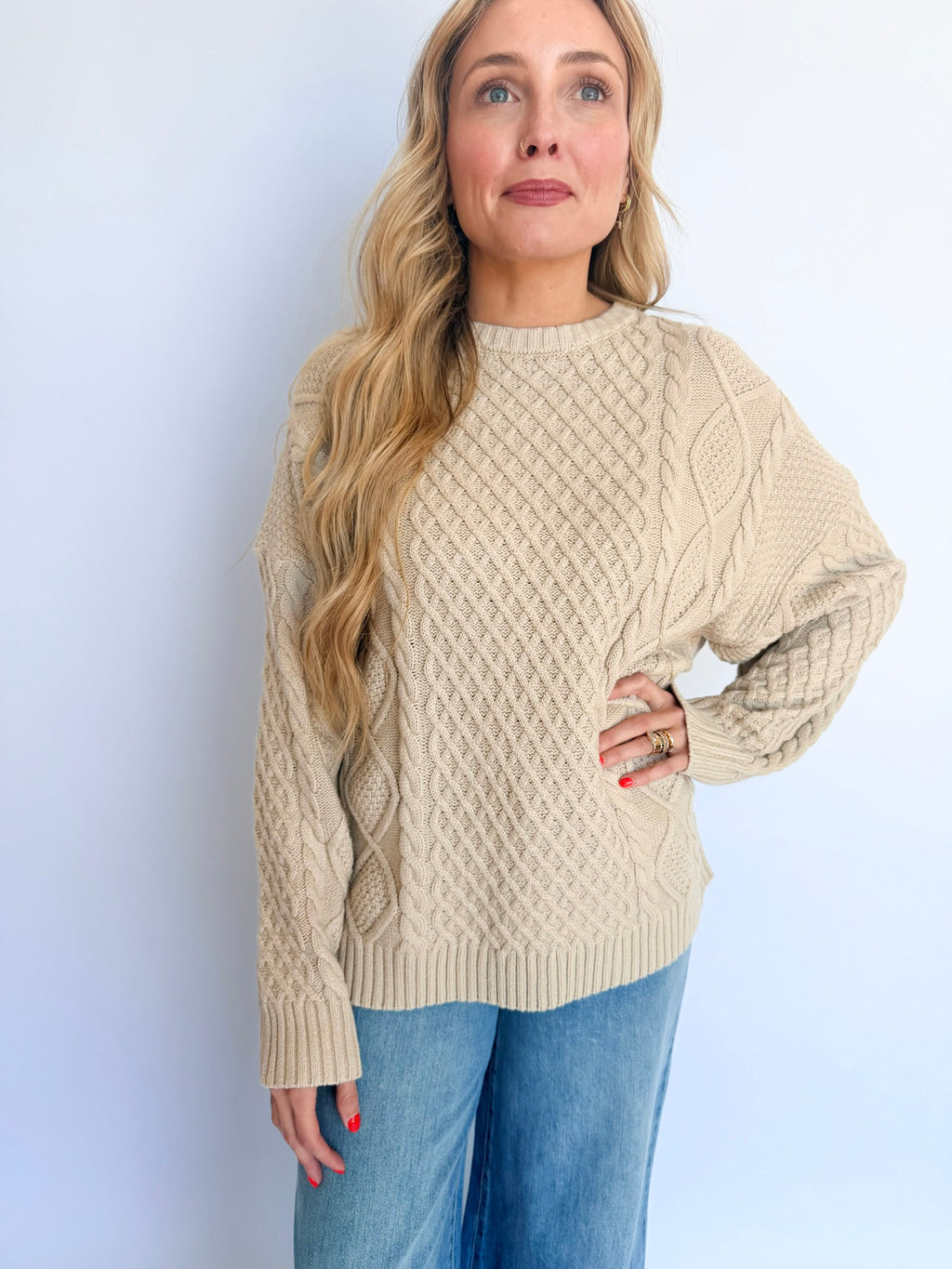 Kaia Cable Knit Sweater in Beige