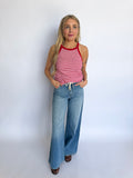 Jessika Striped Ribbed Tank in Red