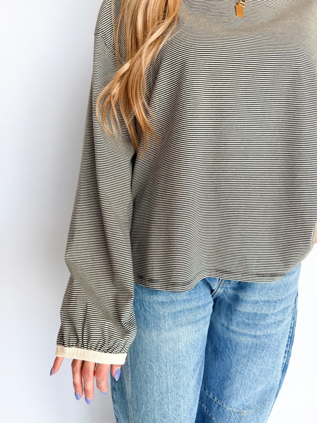 Harper Striped Long Sleeve Tee in Black