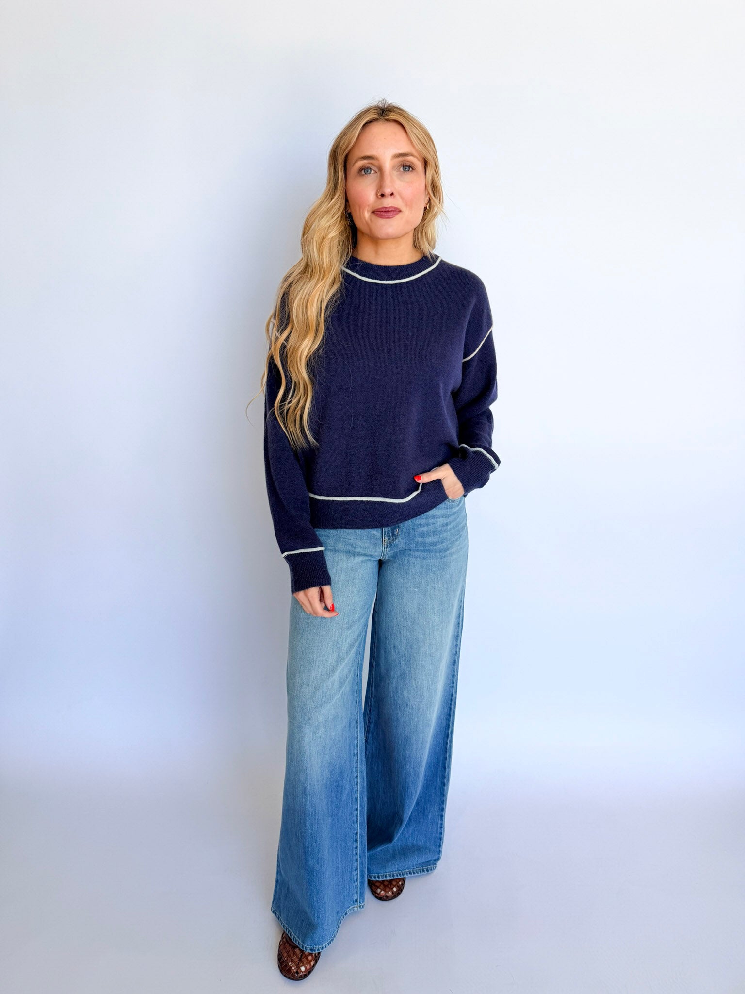 Shari Multi Contrast Detail Knit Top