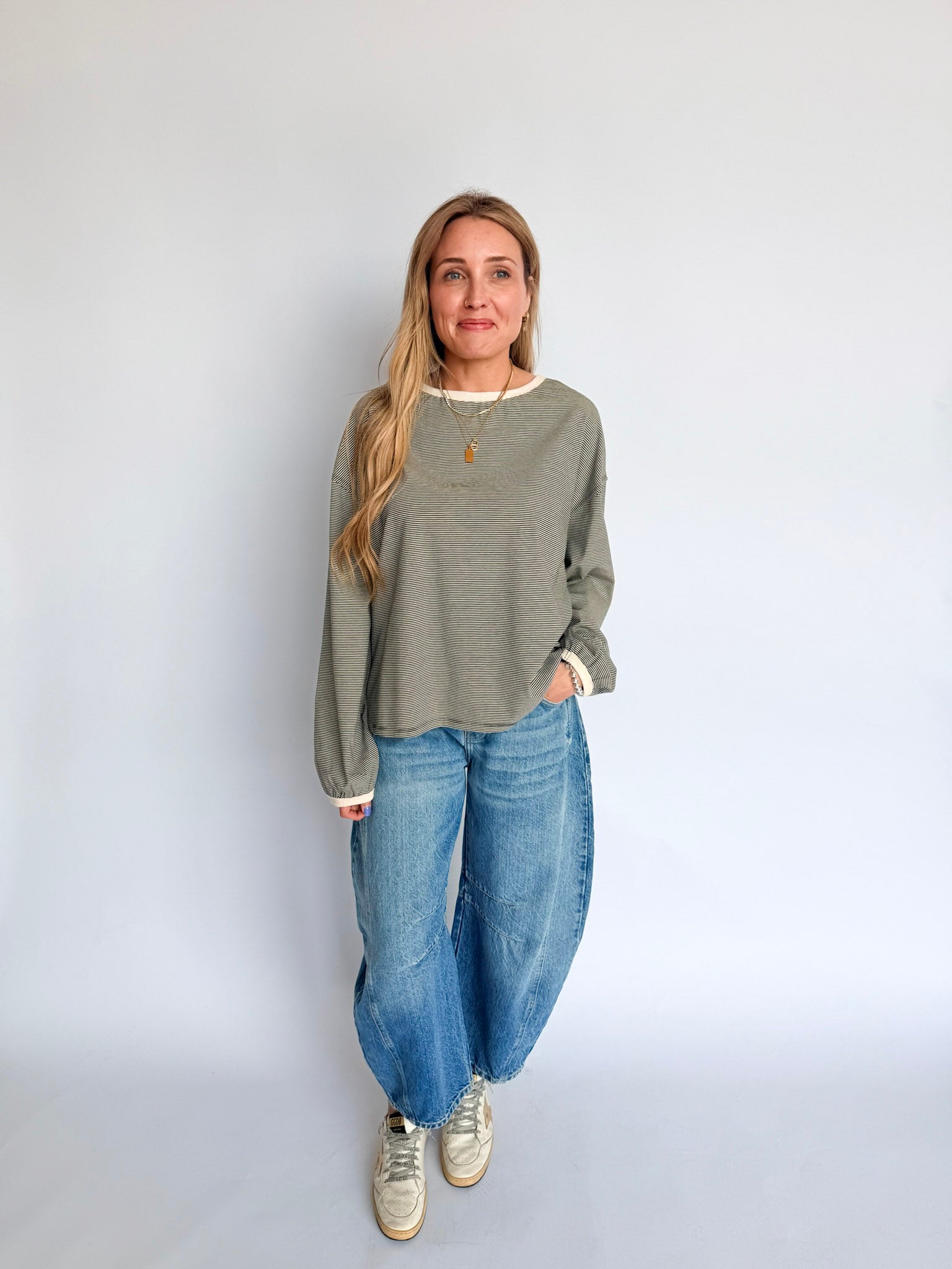 Harper Striped Long Sleeve Tee in Black
