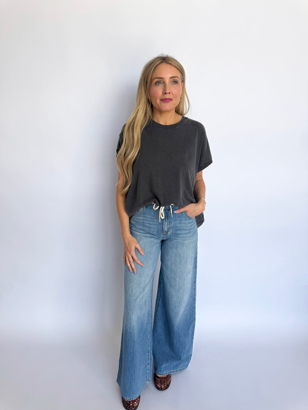 Anna Cap Sleeve Top in Charcoal