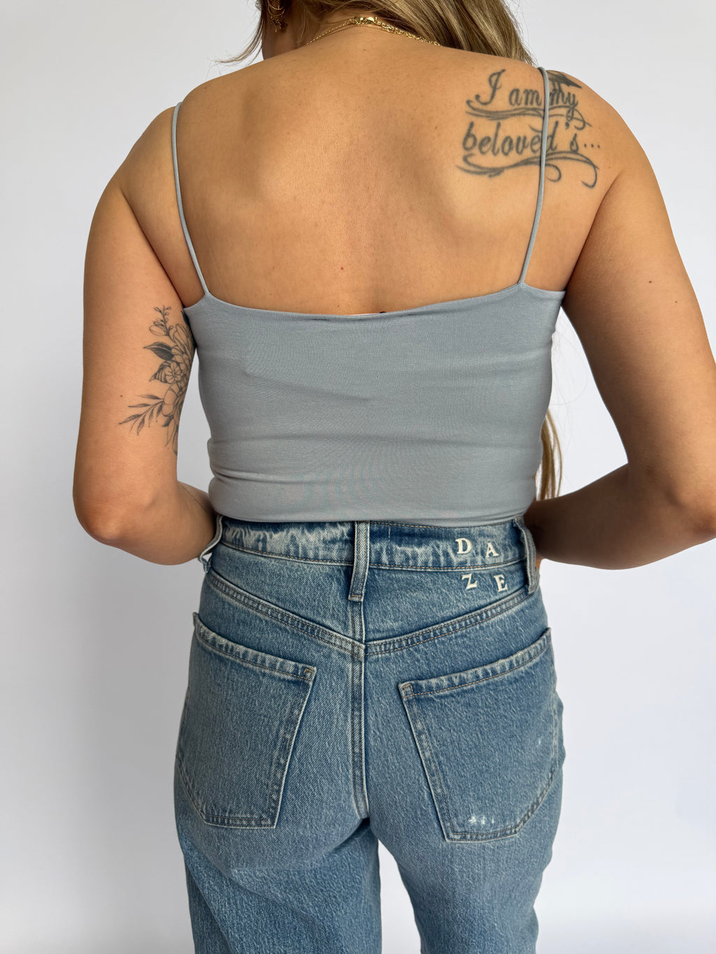 Lainey Crop Spaghetti Tank in Slate