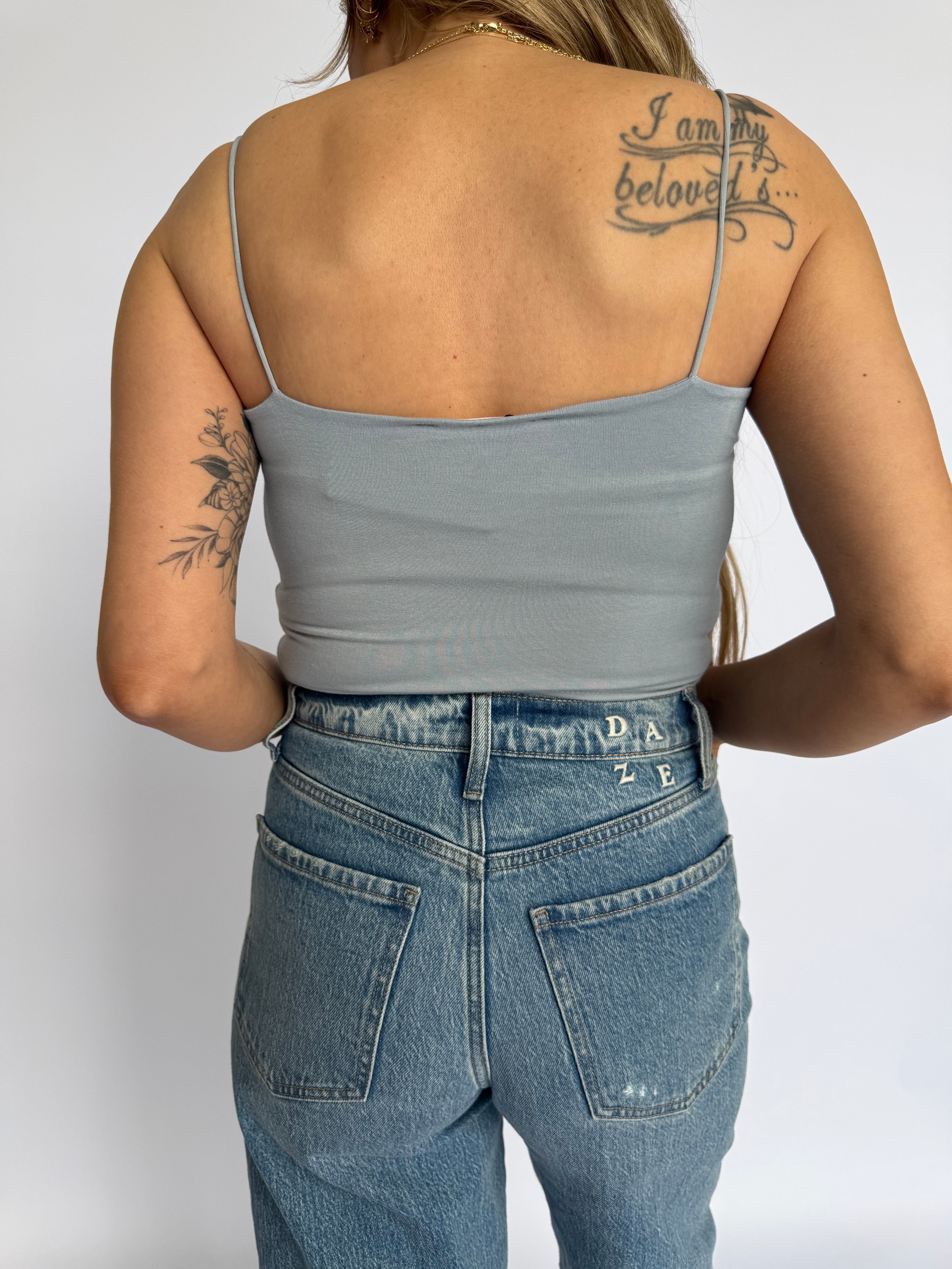 Lainey Crop Spaghetti Tank in Slate