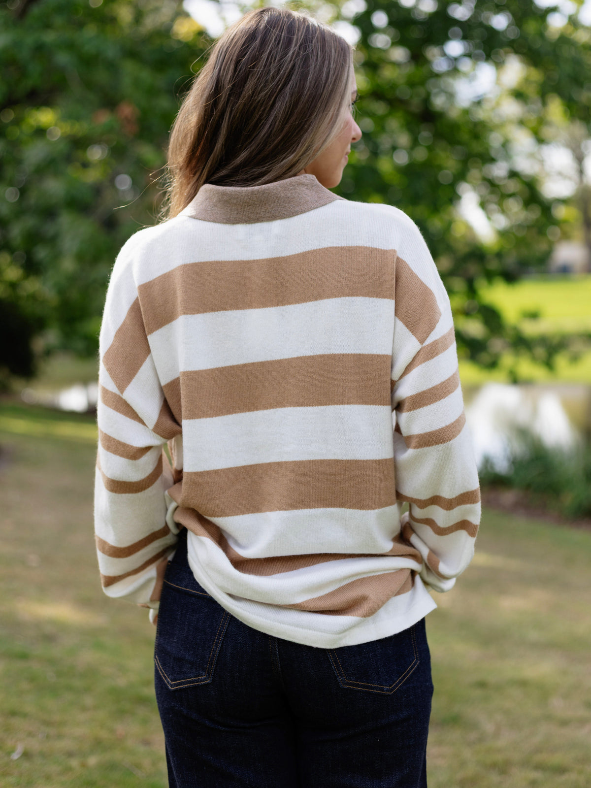 Aubrey Knitted Classic Polo in Tan