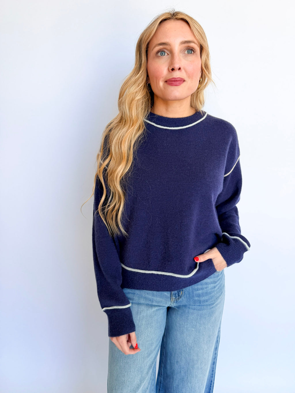 Shari Multi Contrast Detail Knit Top